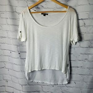 eye candy White Scoop Neck High-Low Short Sleeve Tee